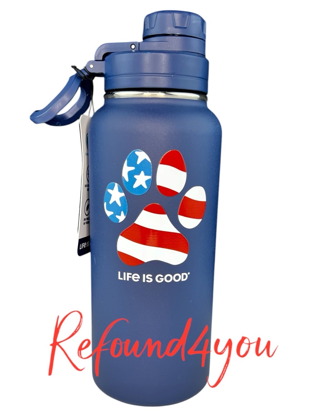 Life Is Good - ‘Patriotic Paw Print’ Insulated H20 Bottle. 32oz. NWT. Firm!
